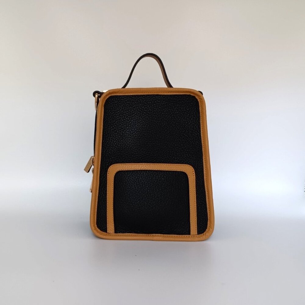 Margherita Mini Backpack Ebony Dark Honey Leather Handbag Luana Italy NWT